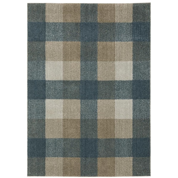 AVERLEY HOME Apex Blue Doormat 3 ft. x 5 ft. Casual Geometric Plaid Polyester Indoor Area Rug