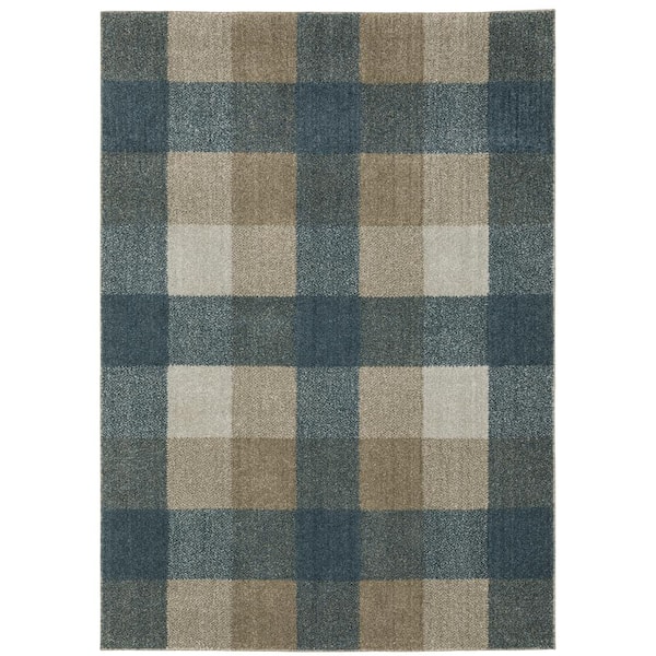 Apex Blue/Beige 8 ft. x 11 ft. Casual Geometric Plaid Polyester Indoor Area Rug