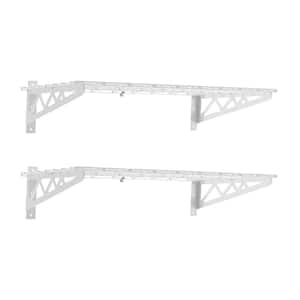 18 in. D x 36 in. W x 8 in. T White Heavy-Duty Steel Wall Mounted Shelves Includes 2-Shelves and 4-Hooks​