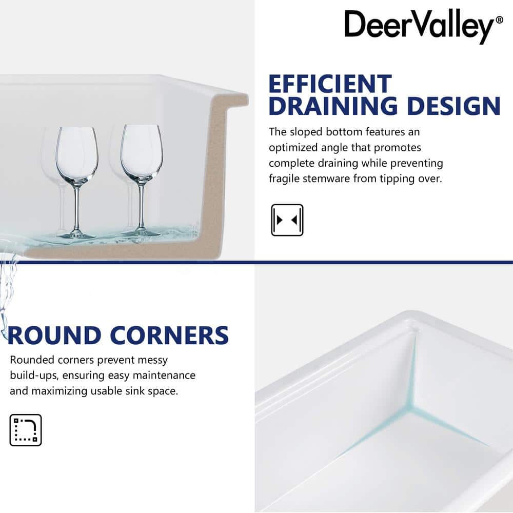 White Fireclay Farmhouse Drop-In Kitchen Sink with Accessories