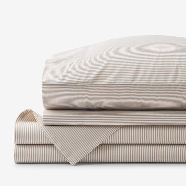 Company Cotton Stripe Yarn-Dyed Tan Cotton Percale King Sheet Set