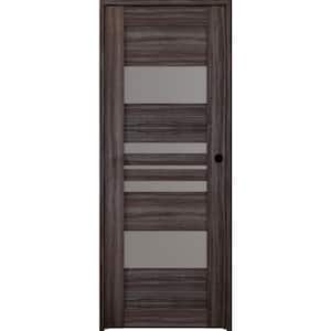 Romi 18 in. x 80 in. Gray Oak Left-Hand Solid Core 5-Lite Frosted Glass Wood Composite Single Prehung Interior Door
