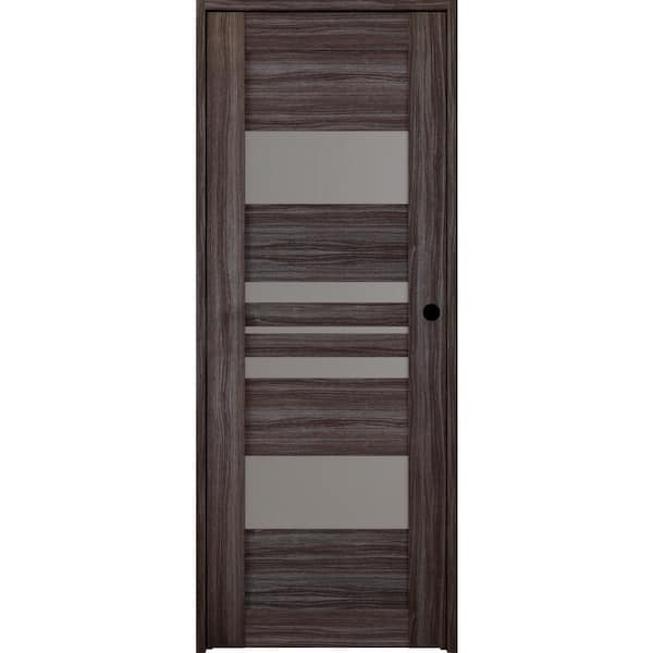 Belldinni Romi 32 in. x 80 in. Gray Oak Left-Hand Solid Core 5-Lite Frosted Glass Wood CompositeSingle Prehung Interior Door