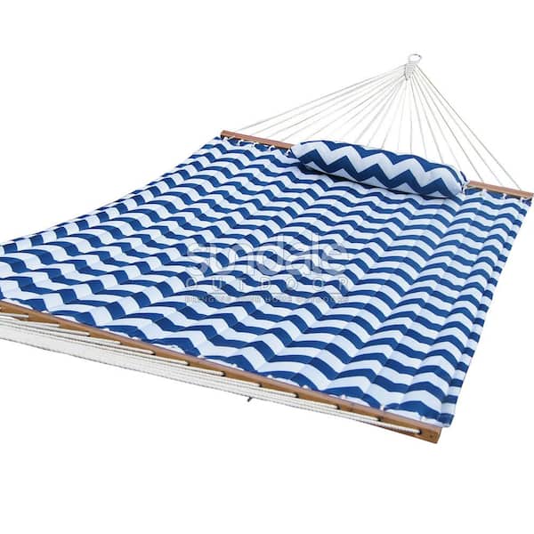 Unbranded 12 FT Double Quilted Fabric Hammock with Spreader Bars and Detachable Pillow