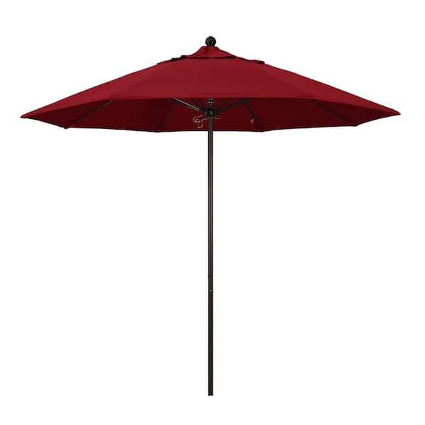 9 ft. Bronze Aluminum Commercial Market Patio Umbrella with Fiberglass Ribs and Push Lift in Red Olefin