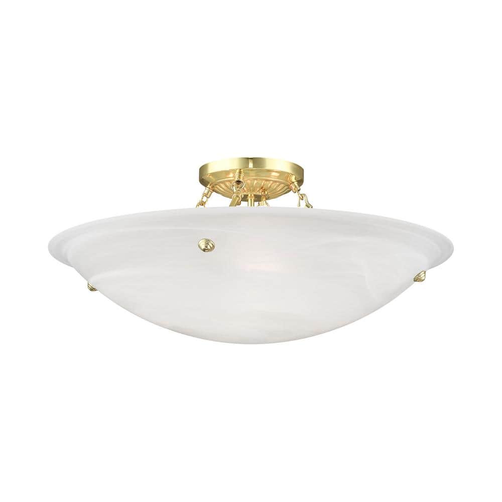 Oasis Polished Brass 4-Light Flush Mount with White Alabaster Glass