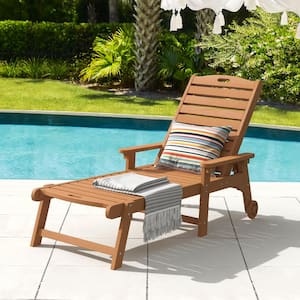 Hampton Teak Patio Plastic Outdoor Chaise Lounge Chair with Adjustable Backrest Pool Lounge Chair and Wheels Set of 1