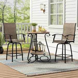 Swivel Metal Frame Garden Outdoor Bar Stools Height Patio Garden Chairs All-Weather Patio Furniture In Brown (Set of 2)