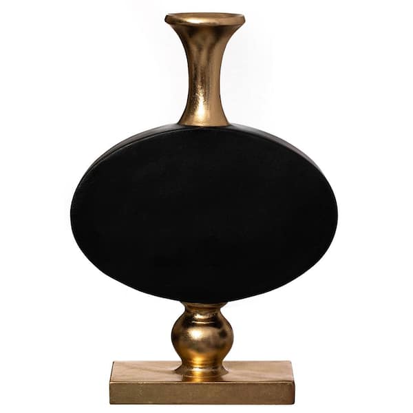 Uniquewise 32 in. Vintage Gold and Black Small Fiberglass Tall Floor Vase Enhances Home Decor with Farmhouse Charm