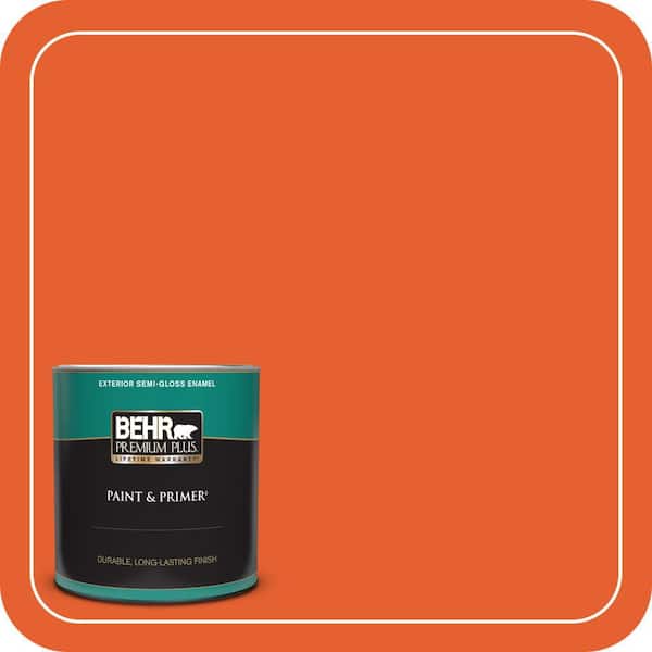 BEHR PREMIUM PLUS 1 qt. #S-G-230 Startling Orange Semi-Gloss Enamel Exterior Paint & Primer