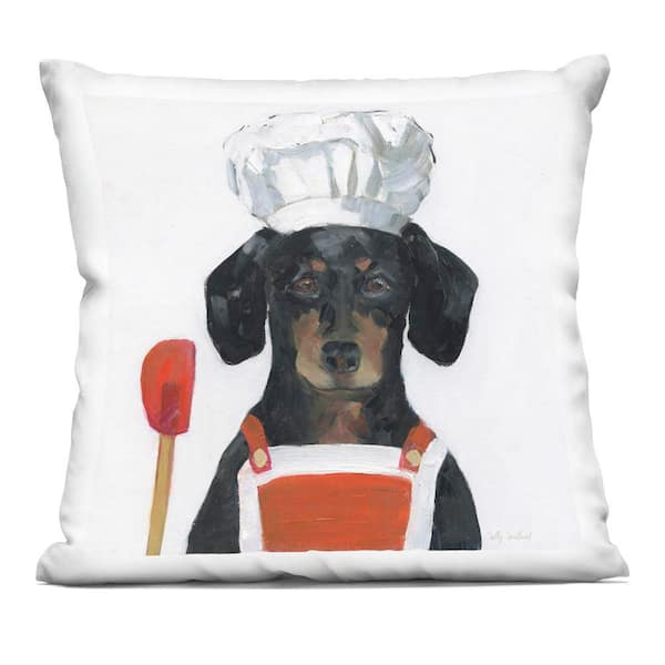 Stupell Industries Kitchen Chef Dog Red Print Polyester 18 in. x 18 in. Throw Pillow