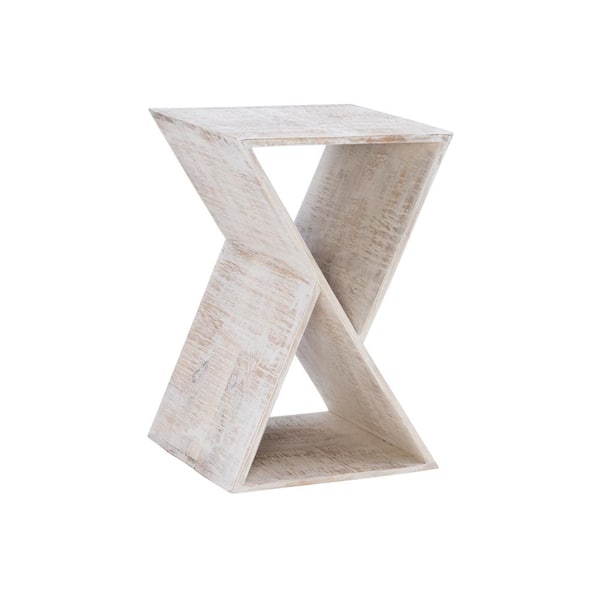 Powell Company Tim 15.75 in. Whitewash 23.625 in. H Square Wood End Table with Rough Sown Mango Wood