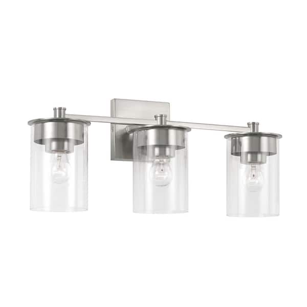 HOMEPLACE LIGHTING 21 in. W x 9 in. H 3-Light Vanity Light in Brushed Nickel with Clear Glass