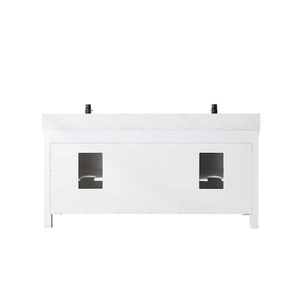 ROSWELL 72 in. W x 22 in. D x 33.9 in. H Bathroom Vanity in White with White Stone Composite Countertop without Mirror