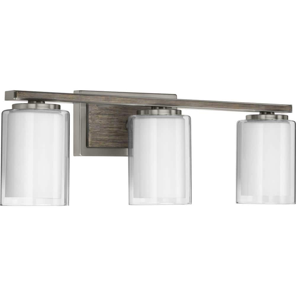 Mast 24" Brushed Nickel 3-Light Bath Vanity with Clear and Etched Glass Shades