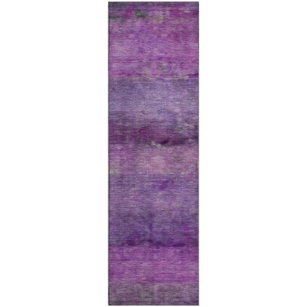 Mayfield Premium Machine Washable Abstract AMF2311 Purple 2 ft. x 7 ft. Runner Rug