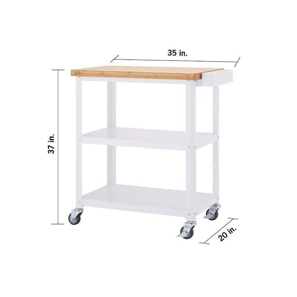 TRINITY 32 in. Bamboo Top Kitchen Cart W/Side Rack White TSCPWH