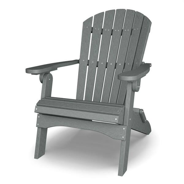 WILDRIDGE Heritage Dark Gray Plastic Outdoor Folding Adirondack Chair ...