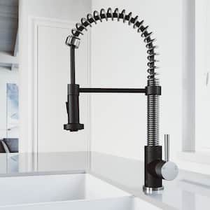 Edison Single Handle Pull-Down Sprayer Kitchen Faucet in Stainless Steel and Matte Black