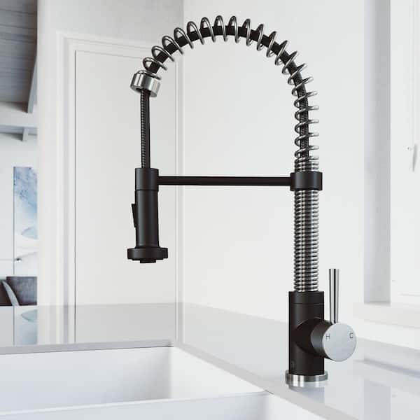 VIGO Edison Single Handle Pull-Down Sprayer Kitchen Faucet in Stainless Steel and Matte Black