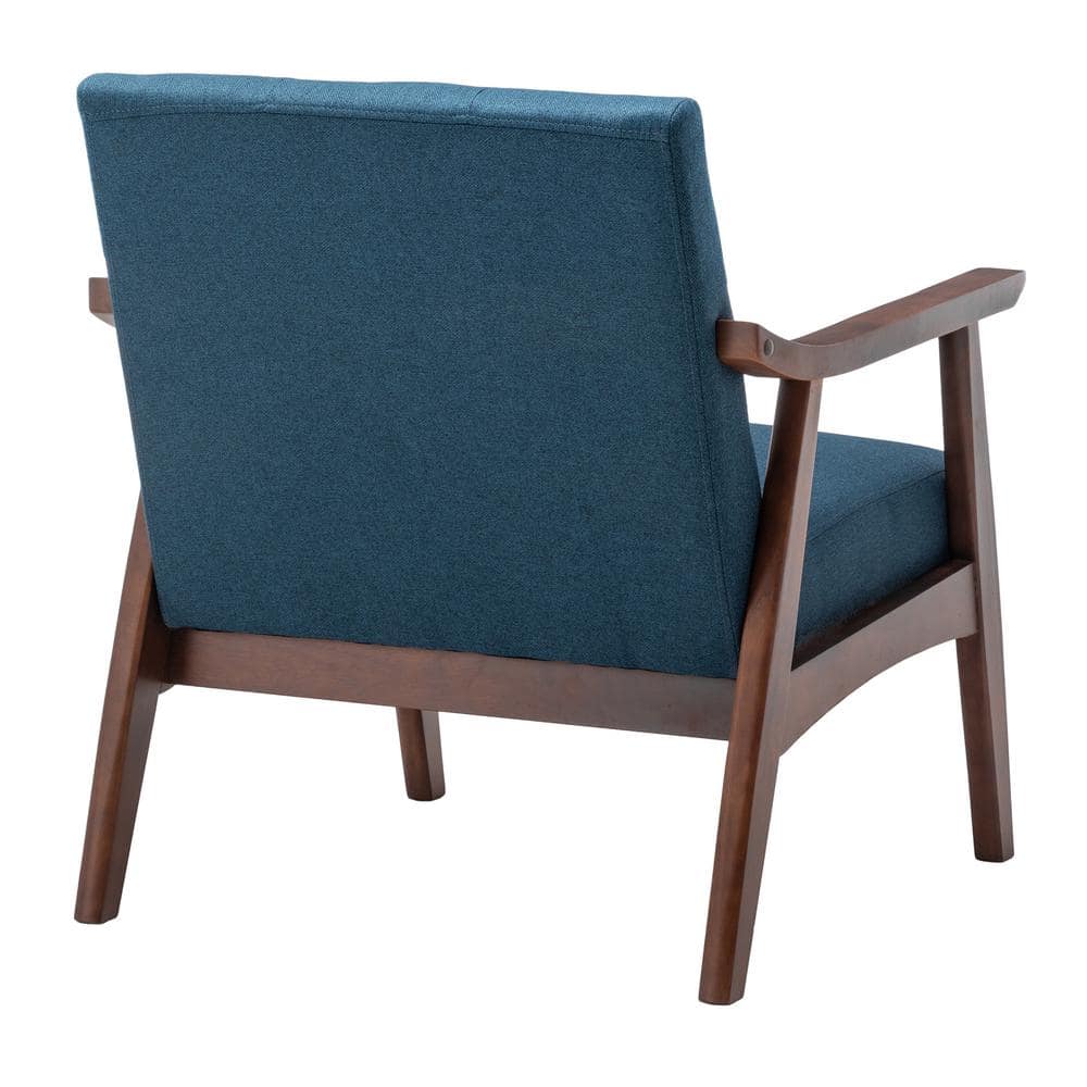 Dark Blue Fabric and Espresso Wood Accent Chair