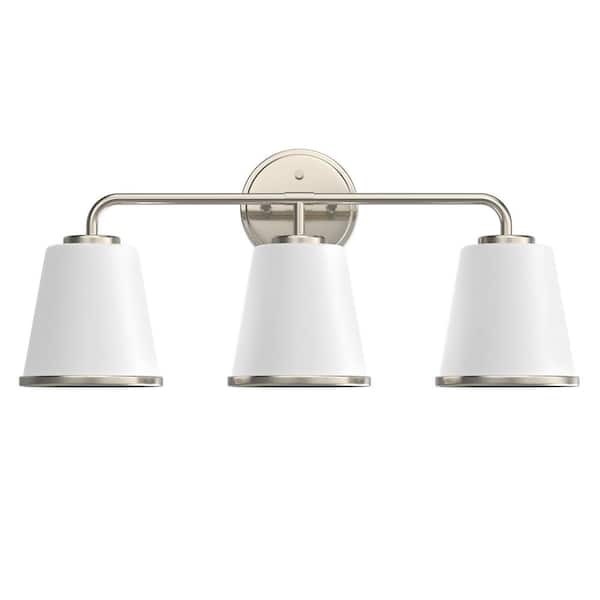 YANSUN 23 in. Modern 3-Light Brushed Nickel Vanity Light with Soft White Glass for Bathroom