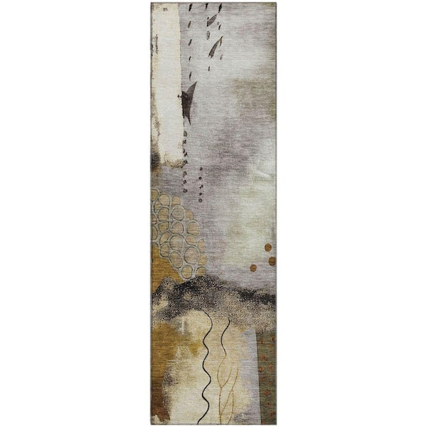 Mayfield Premium Machine Washable Abstract AMF2127 Chocolate 2 ft. x 7 ft. Runner Rug