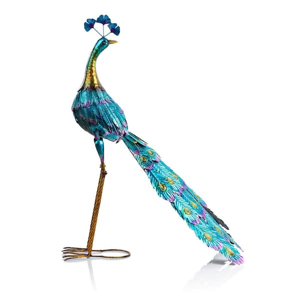 Alpine Corporation 23 in. Tall Outdoor Metallic Peacock Tail Spread Yard  Statue Decoration, Multicolor JUM232 - The Home Depot