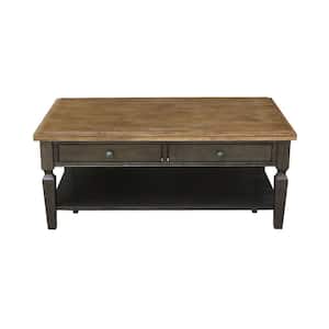 Vista 48 in. Hickory/Coal Large Rectangle Wood Coffee Table with Drawers