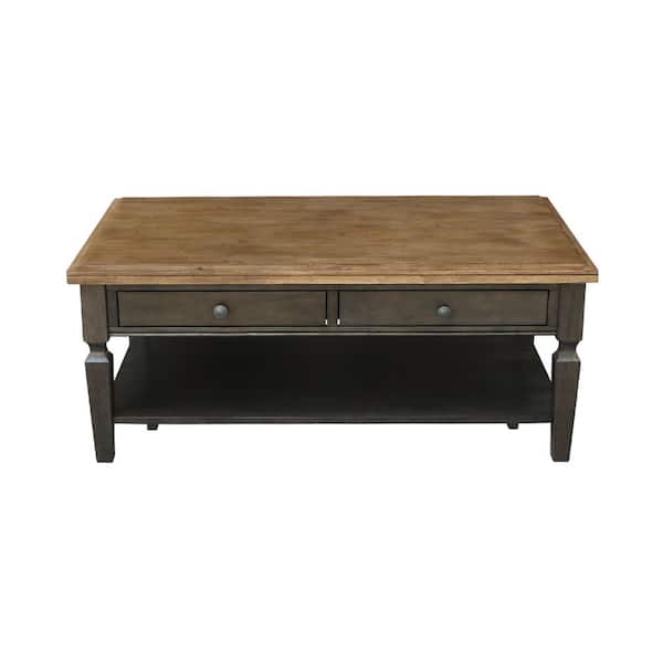 International Concepts Vista 48 in. Hickory/Coal Large Rectangle Wood Coffee Table with Drawers