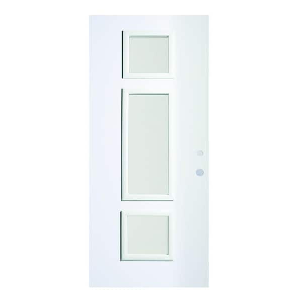 32 in. x 80 in. Marjorie Satin Opaque 3 Lite Painted White Left-Hand Inswing Steel Prehung Front Door