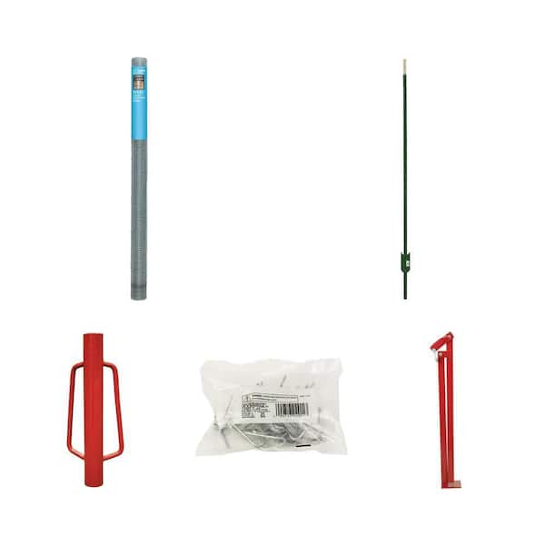1/4 in. Mesh Hardware Cloth, 5 ft. T-Post, Post Driver, Clips, Puller Combo