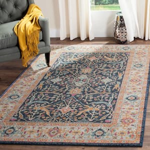 Madison Navy/Cream 10 ft. x 14 ft. Border Floral Area Rug