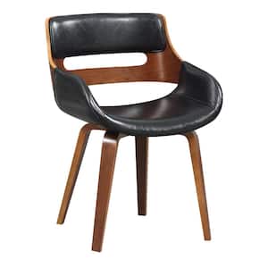 Wood and Black Faux Leather Mid-Century 18- in. Dining Chair