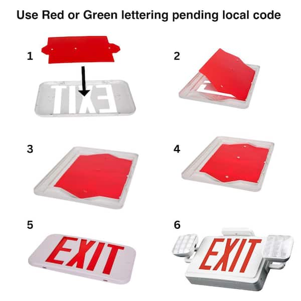 ETi 60-Watt Equivalent Integrated LED White Exit Sign Emergency Light Combo  Red Letters Battery Backup Remote Compatibility 55502201 - The Home Depot