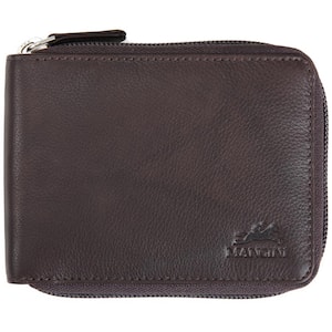 Monterrey Collection Brown Leather RFID Secure Zippered Wallet with Removable Passcase