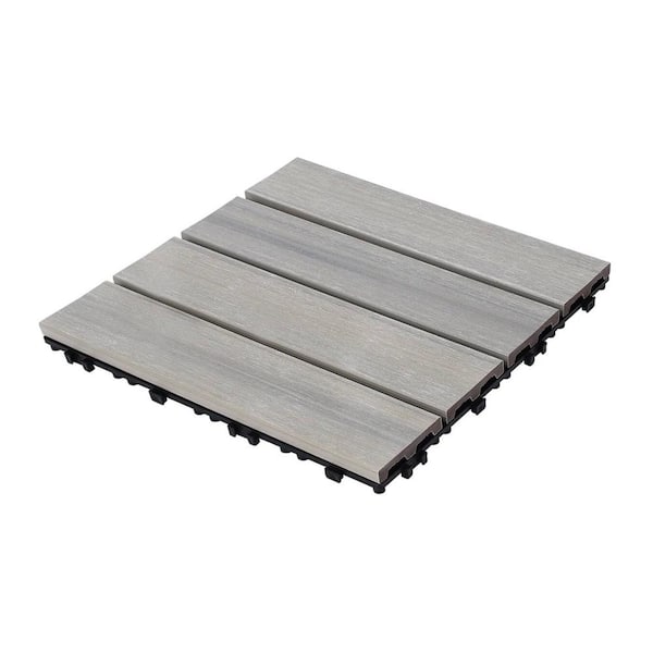 WRIGHTMASTER 1 ft. x 1 ft. Quick Deck Plastic Composite Interlocking Deck Tile in Light Gray (11 sq.  ft. per Box)