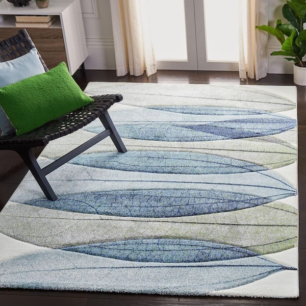 Hollywood 2 ft. x 4 ft. Ivory/Blue/Green Abstract Geometric Area Rug