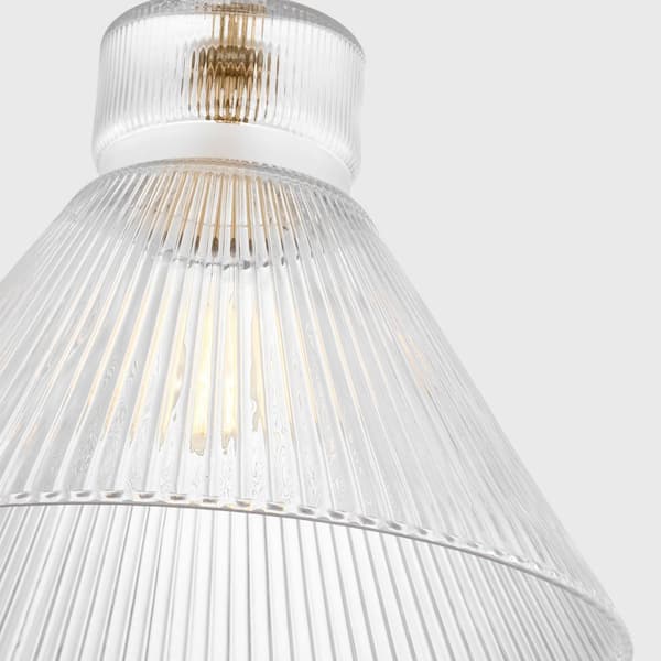 Generation Lighting - Liouet 18 in. W x 13.5 in. H 1-Light Satin Brass Transitional Pendant Light with Clear Ribbed Glass Shade
