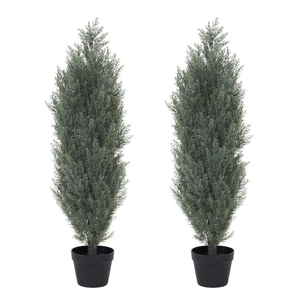 poetree 3 ft. Artificial Cedar Topiary Tree Plant in Pot 2-Pack