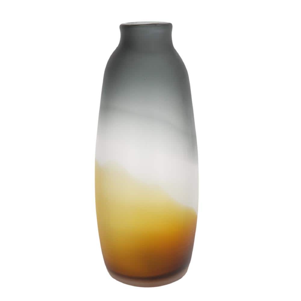 A&B Home Normand Hand-Made Glass Vase - 6.5"Dia. x 17"H - Orange/Black