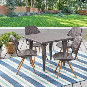 Cadlao Multi-Brown 5-Piece Faux Rattan Outdoor Dining Set