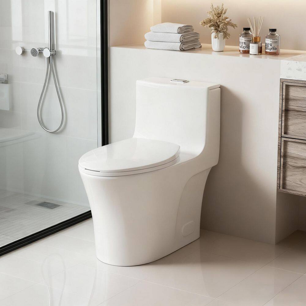 12 in. 1-Piece 1.1/1.60 GPF Dual Flush Elongated Toilet in Gloss White Seat Included price history on PriceWatchPro