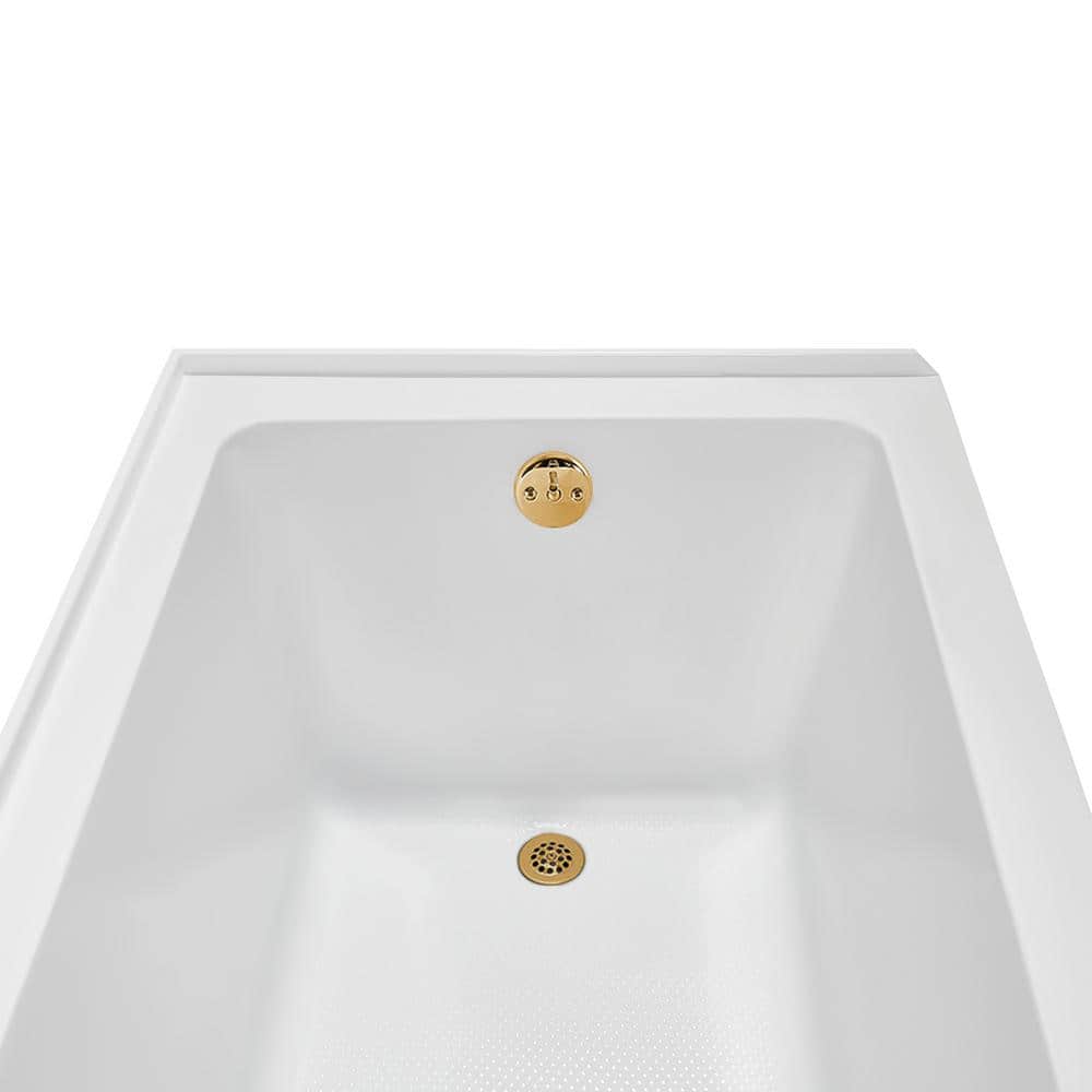 Glossy White Acrylic Alcove Bathtub with Brushed Gold Trim