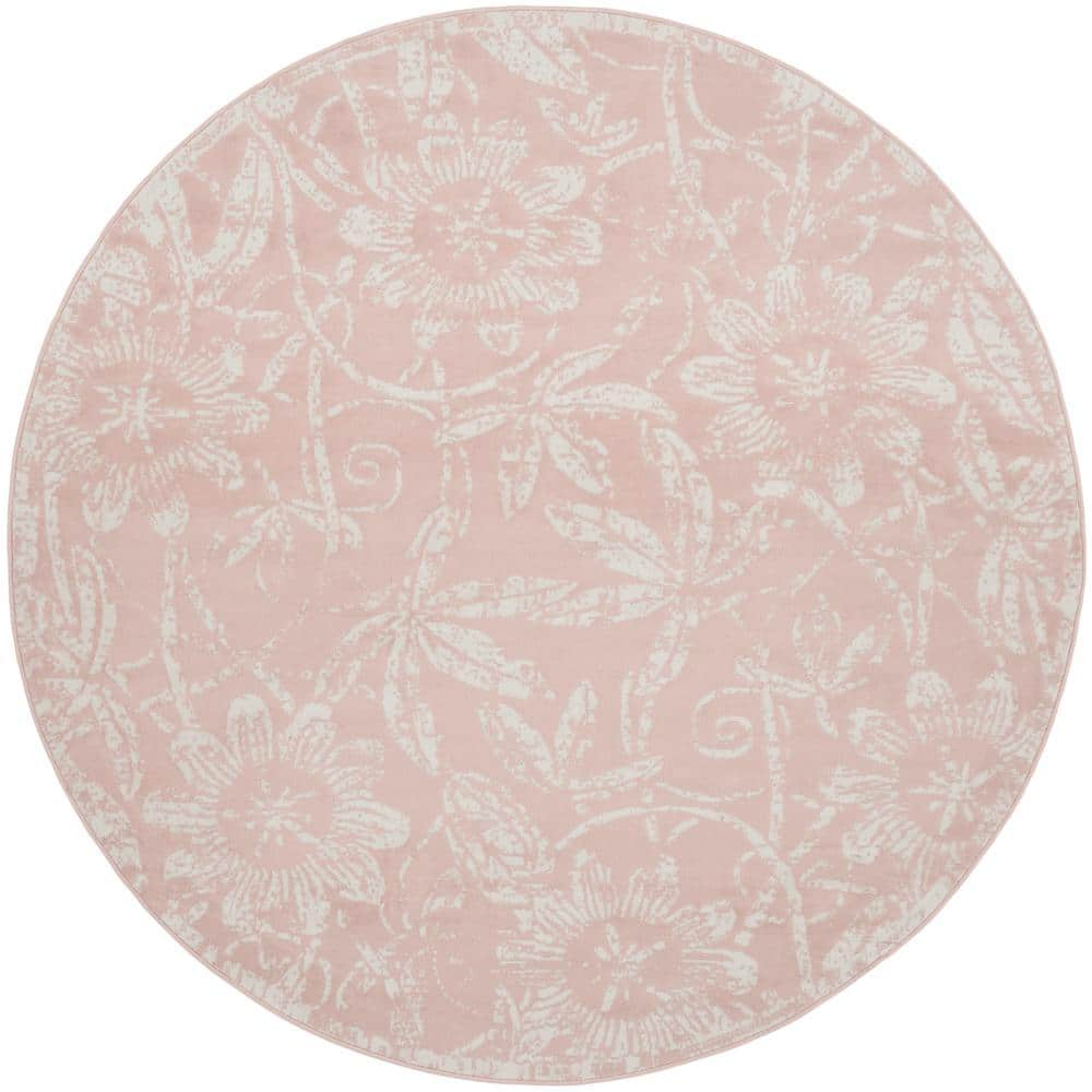 Pink Floral Round 5' Synthetic Kids Rug