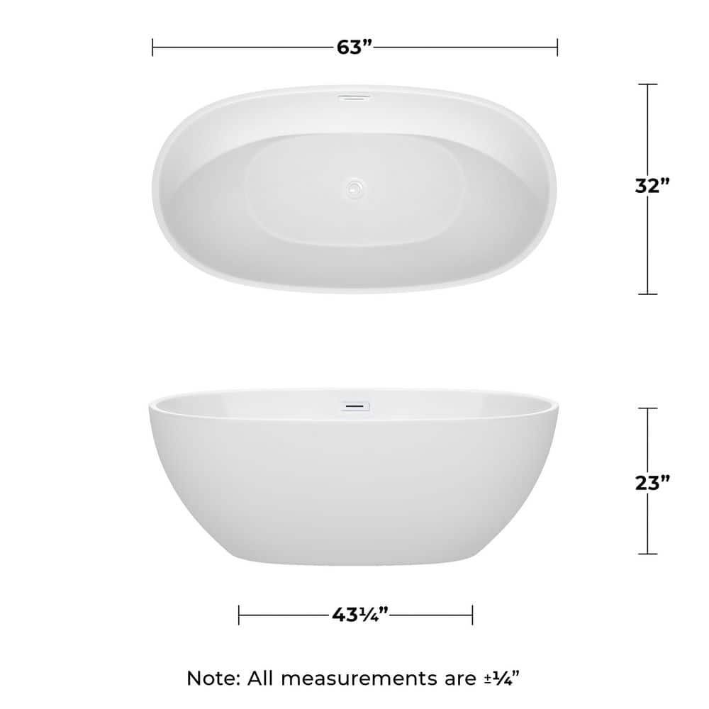 Juno 63'' Shiny White Acrylic Clawfoot Freestanding Bathtub