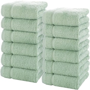 12-Piece Light Green Luxury Cotton Washcloths 13 x 13 -Hotel Spa Small Bath Towel Set