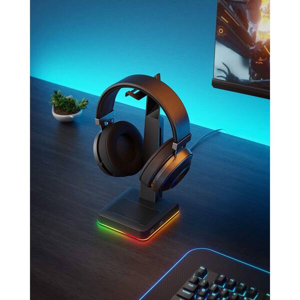 YICHUHAOXI RGB Gaming Headset Stand with 2-USB Ports for PC Xbox
