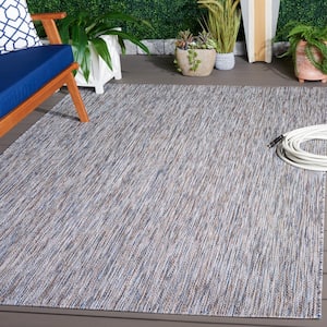 Courtyard Ivory Blue/Beige 7 ft. x 7 ft. Dotted Diamond Indoor/Outdoor Square Area Rug