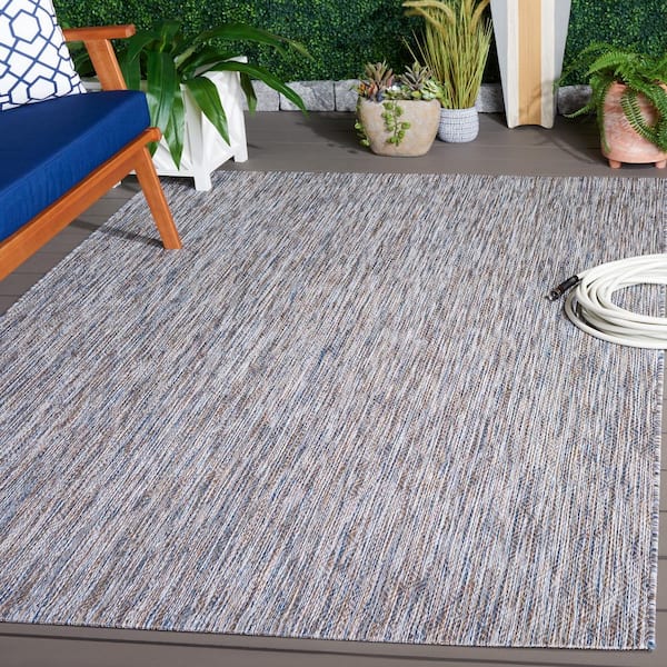Courtyard Ivory Blue/Beige 8 ft. x 10 ft. Dotted Diamond Indoor/Outdoor Area Rug